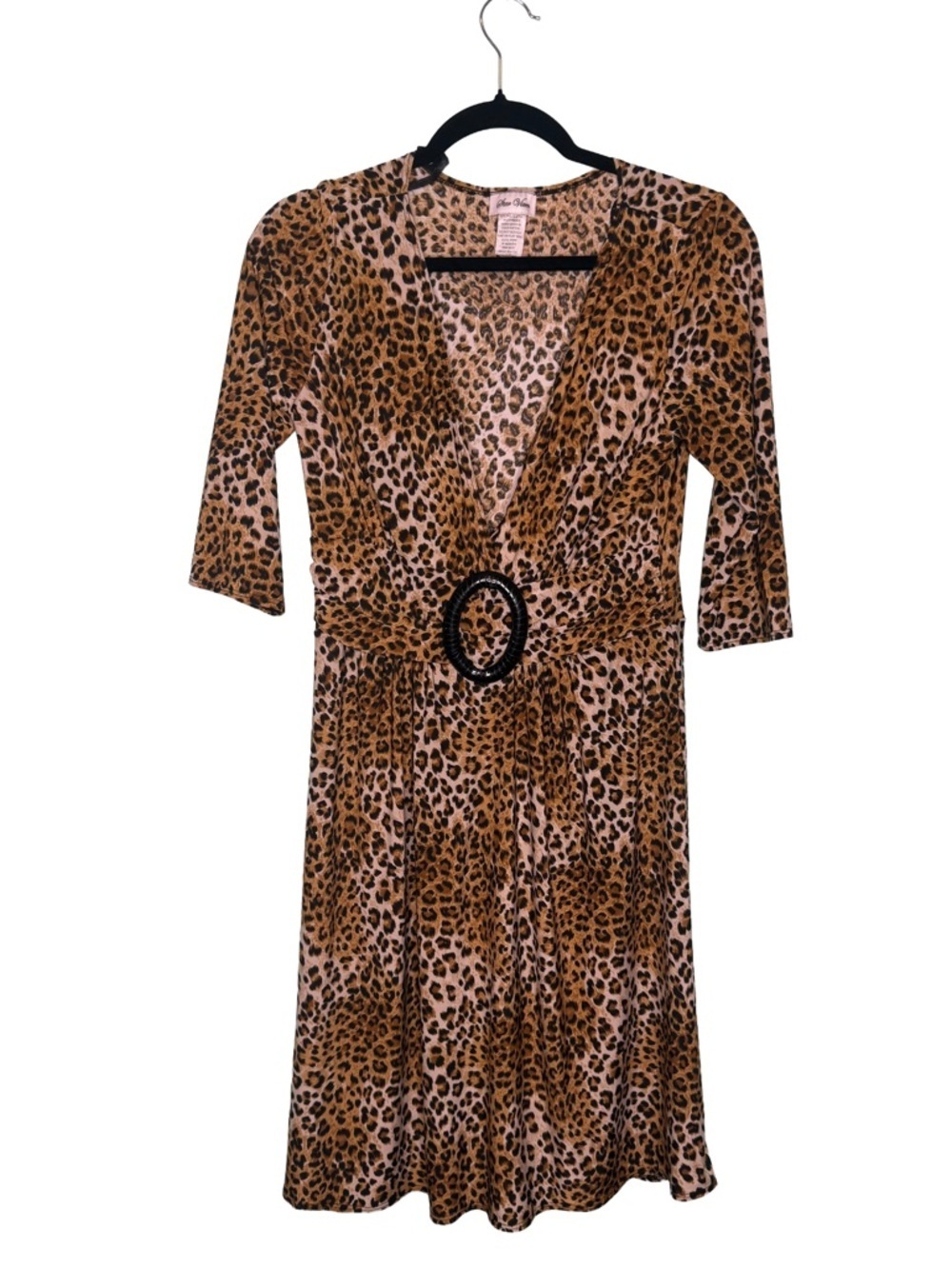 star vixen Leopard Print V-Neck Belted jersey knit short dress